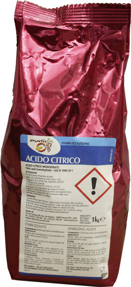 Acido citrico monoidrato 1kg 1gr/lt